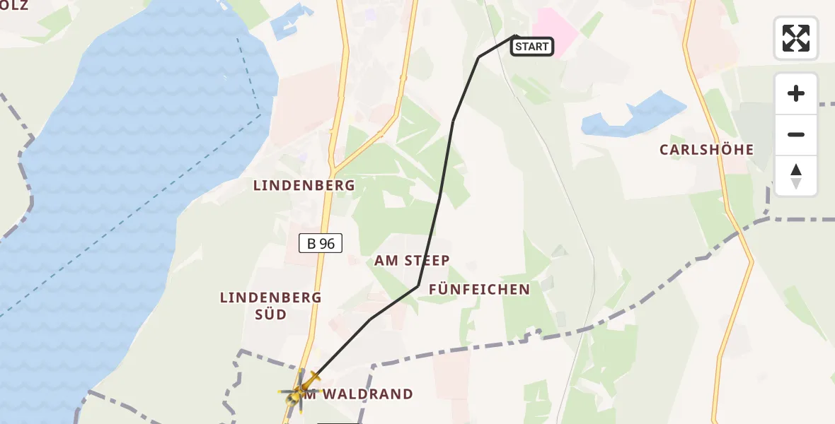 Flugroute Rettungshubschrauber Neubrandenburg - Burg Stargard, 03 Mai 2026, 11:07