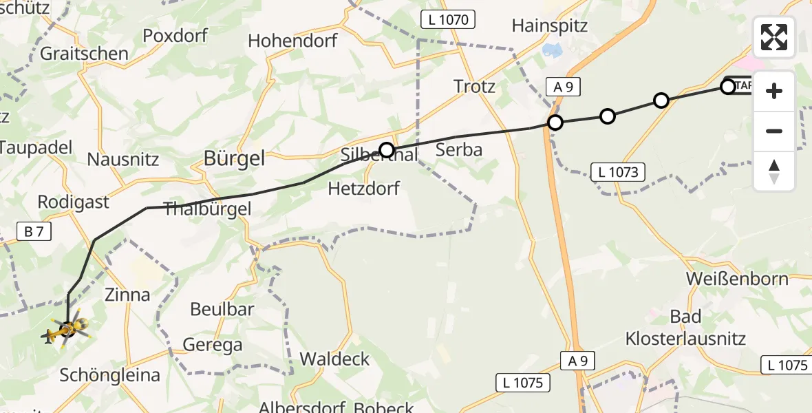 Flugroute Rettungshubschrauber Eisenberg Forest Rudolf Elle Hospital - Jena-Schöngleina Flugplatz, 03 Mai 2026, 11:09