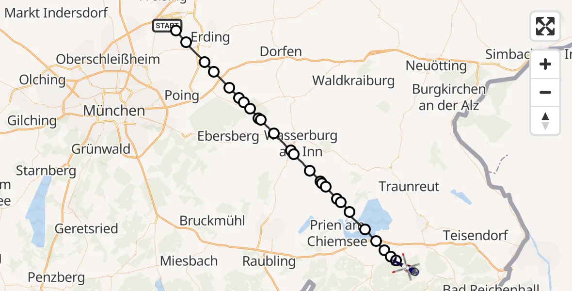 Flugroute Polizeihubschrauber München Flughafen - Bergen, 03 Mai 2026, 11:10