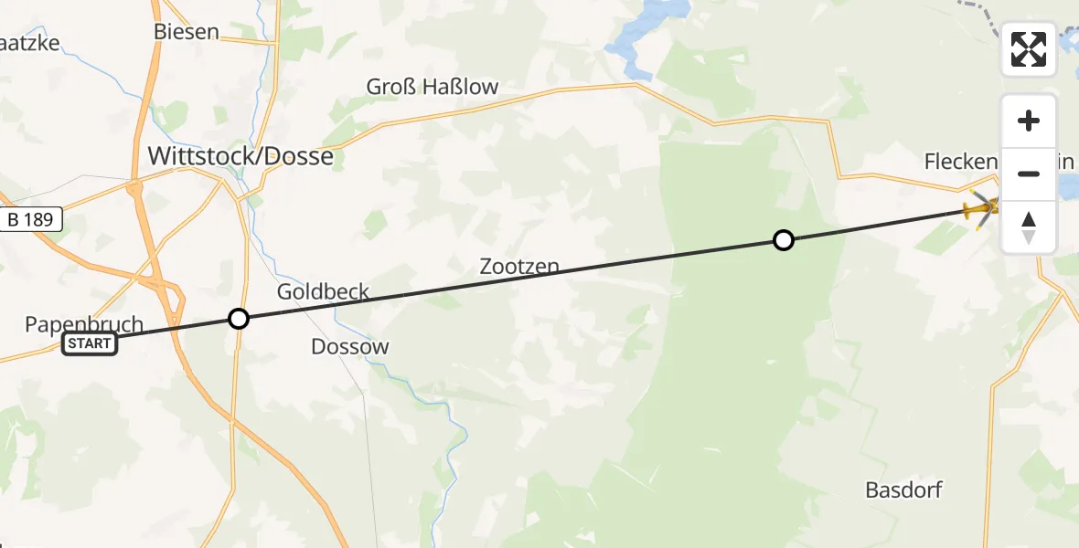 Flugroute Rettungshubschrauber Heiligengrabe - Rheinsberg, 03 Mai 2026, 11:10