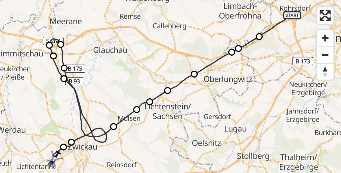 Flugroute Polizeihubschrauber Chemnitz - Zwickau, 03 Mai 2026, 11:12