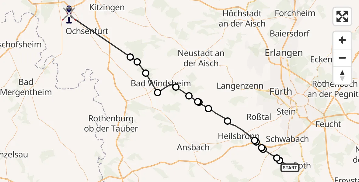 Flugroute Polizeihubschrauber Büchenbach - Würzburg, 03 Mai 2026, 11:14