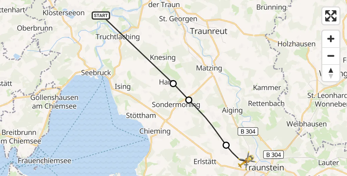 Flugroute Rettungshubschrauber Seeon-Seebruck - Traunstein Hospital, 03 Mai 2026, 11:27