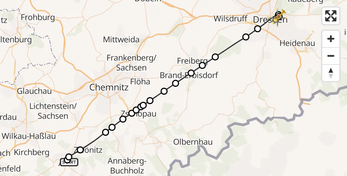Flugroute Rettungshubschrauber Helios Clinic Aue - Dresden University Hospital, 03 Mai 2026, 11:31