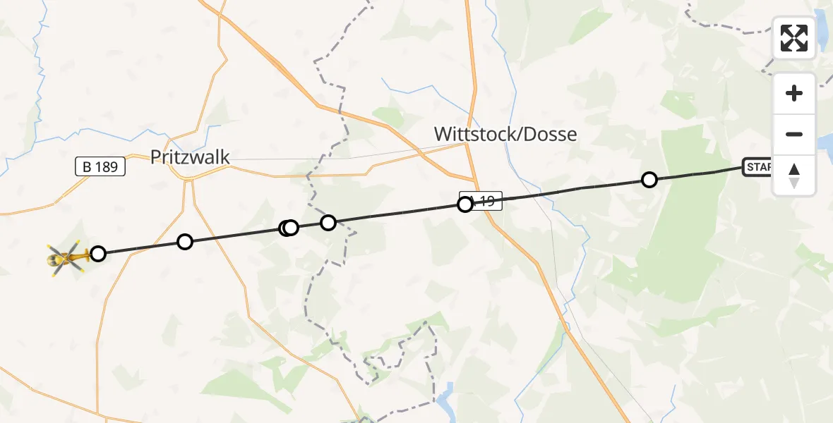 Flugroute Rettungshubschrauber Rheinsberg - Groß Pankow (Prignitz), 03 Mai 2026, 11:41
