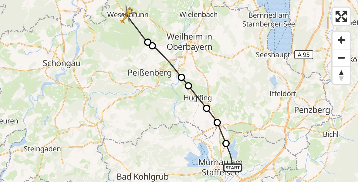 Flugroute Rettungshubschrauber Murnau a.Staffelsee - Wessobrunn, 03 Mai 2026, 11:41