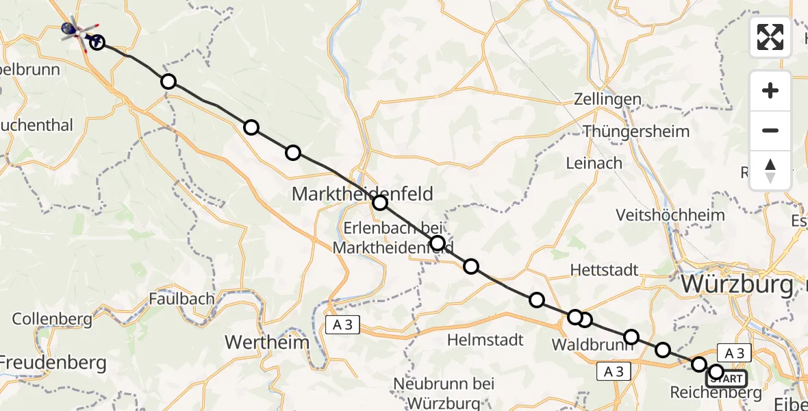 Flugroute Polizeihubschrauber Würzburg - Weibersbrunn, 03 Mai 2026, 11:43