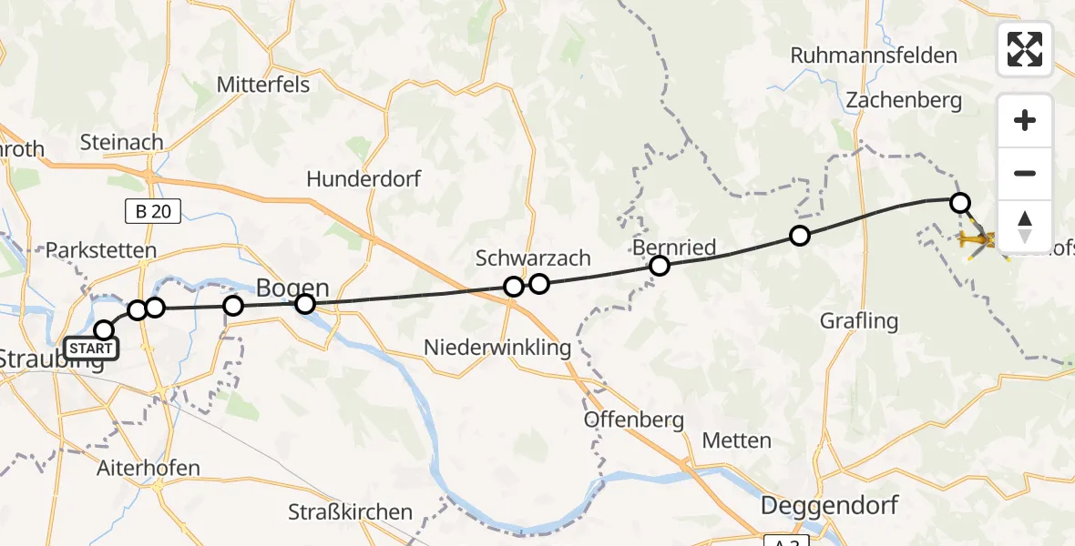 Flugroute Rettungshubschrauber Sankt Elisabeth Hospital Straubing - Bischofsmais, 03 Mai 2026, 11:44