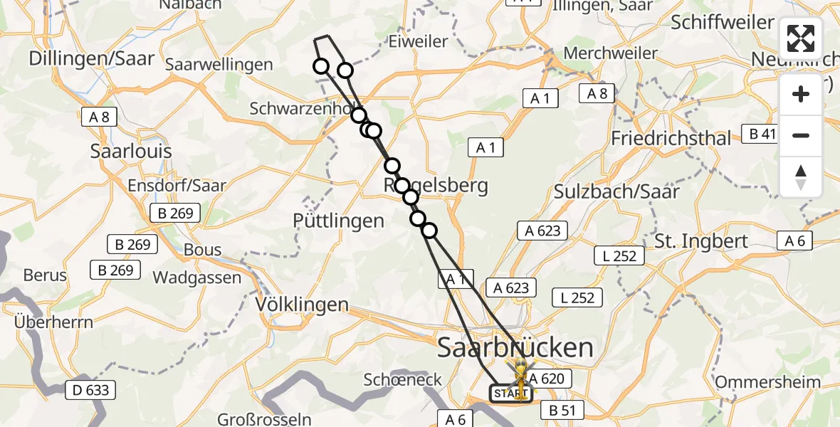 Flugroute Rettungshubschrauber Saarbrücken - Saarbrücken, 03 Mai 2026, 11:44