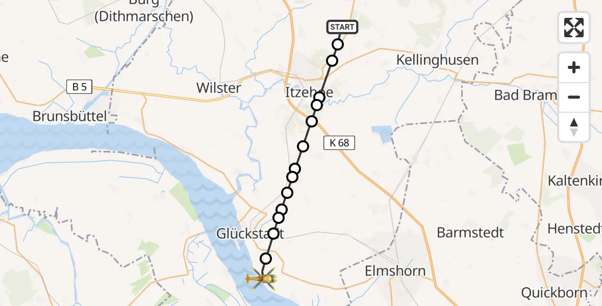 Flugroute Rettungshubschrauber Hohenlockstedt - Kollmar, 03 Mai 2026, 11:55