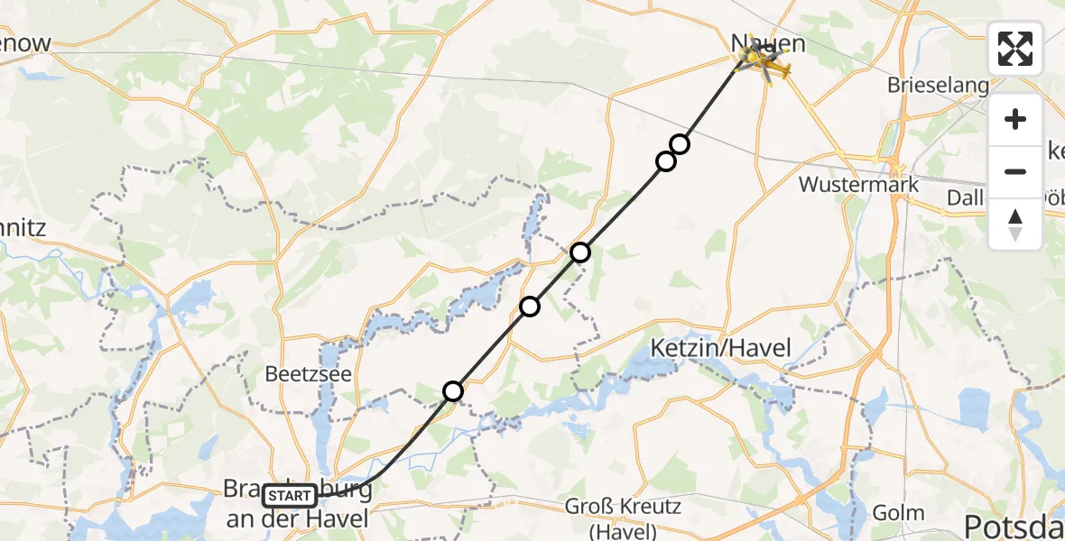 Flugroute Rettungshubschrauber Brandenburg an der Havel - Nauen, 03 Mai 2026, 11:56
