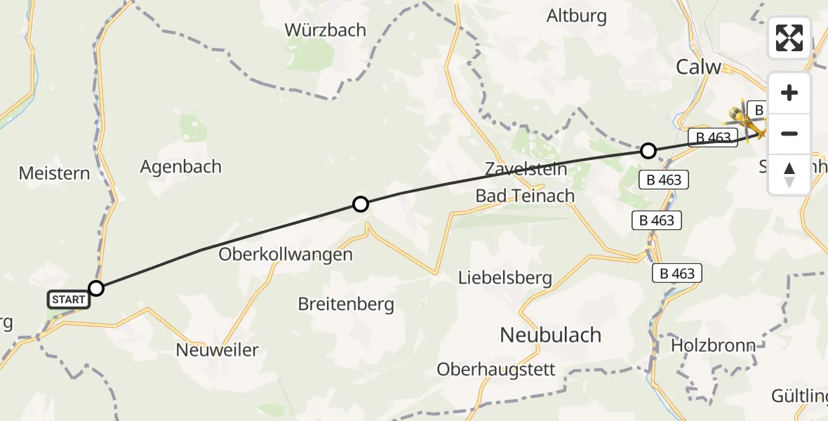 Flugroute Rettungshubschrauber Bad Wildbad - Calw, 03 Mai 2026, 12:07