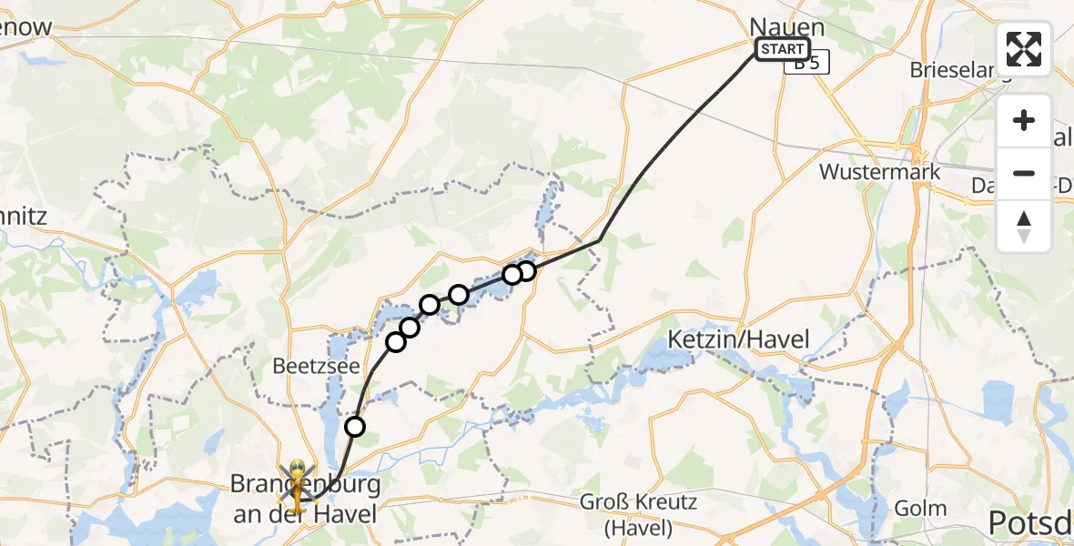 Flugroute Rettungshubschrauber Nauen - Brandenburg an der Havel, 03 Mai 2026, 12:10