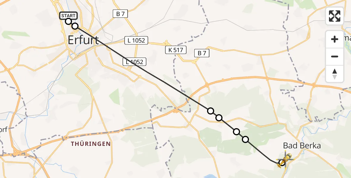 Flugroute Ambulanzhubschrauber Helios Clinic Erfurt - DRF Rettungsstation Bad Berka Hubschrauberlandeplatz, 03 Mai 2026, 12:11