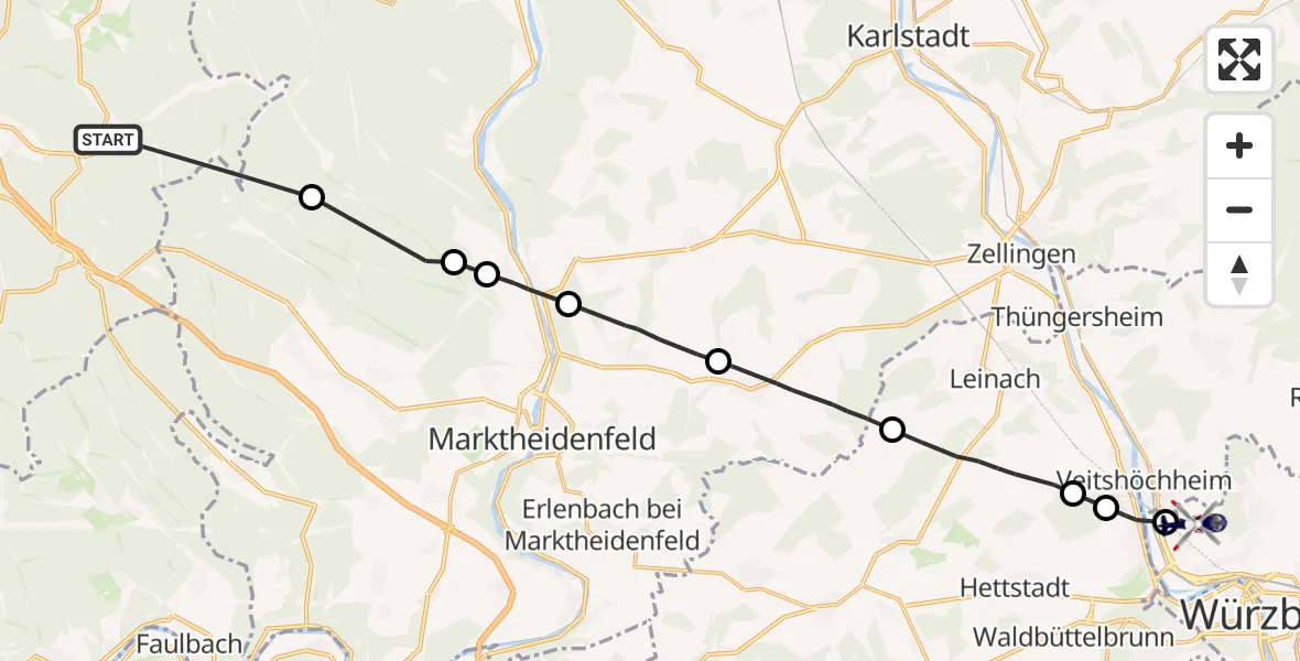 Flugroute Polizeihubschrauber Rohrbrunner Forst - Würzburg-Schenkenturm Flugplatz, 03 Mai 2026, 12:16