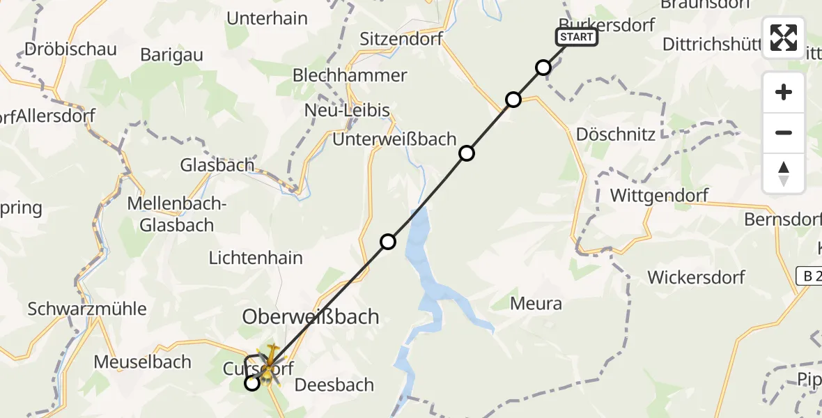 Flugroute Rettungshubschrauber Saalfeld/Saale - Cursdorf, 03 Mai 2026, 12:20