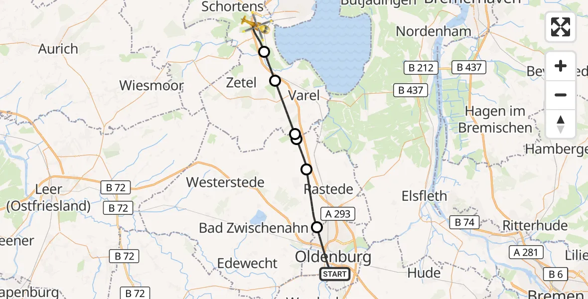 Flugroute Rettungshubschrauber Oldenburg (Oldb) - Sande, 03 Mai 2026, 12:22