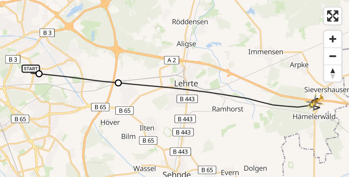 Flugroute Rettungshubschrauber Hannover Luftrettung Hubschrauberlandeplatz (Christoph 4) - Lehrte, 03 Mai 2026, 12:23