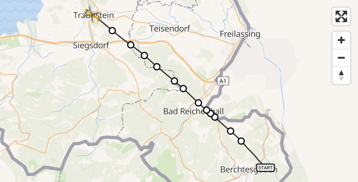 Flugroute Rettungshubschrauber Berchtesgaden - Traunstein, 03 Mai 2026, 12:24