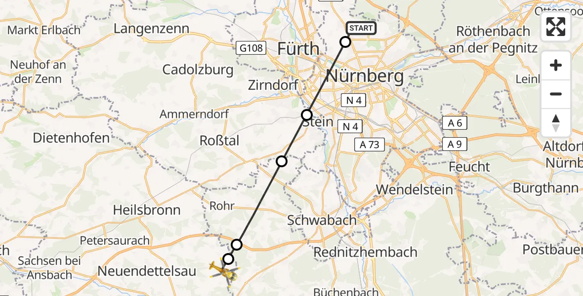 Flugroute Rettungshubschrauber Flughafen Nuremberg - Windsbach, 03 Mai 2026, 12:29