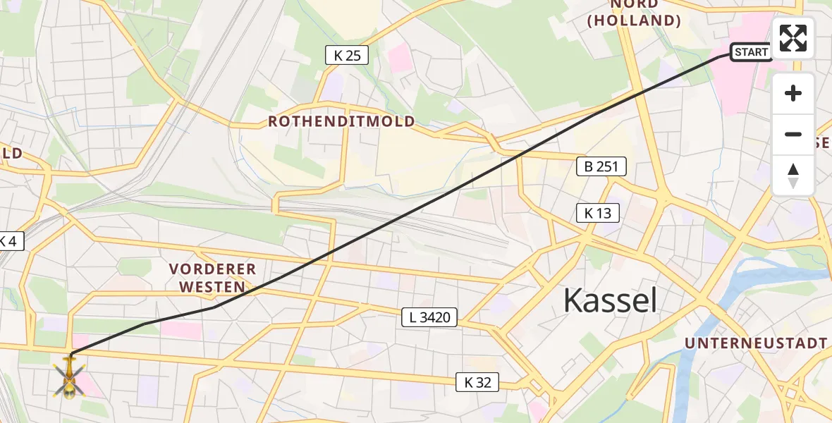Flugroute Rettungshubschrauber Kassel - Kassel, 03 Mai 2026, 12:32