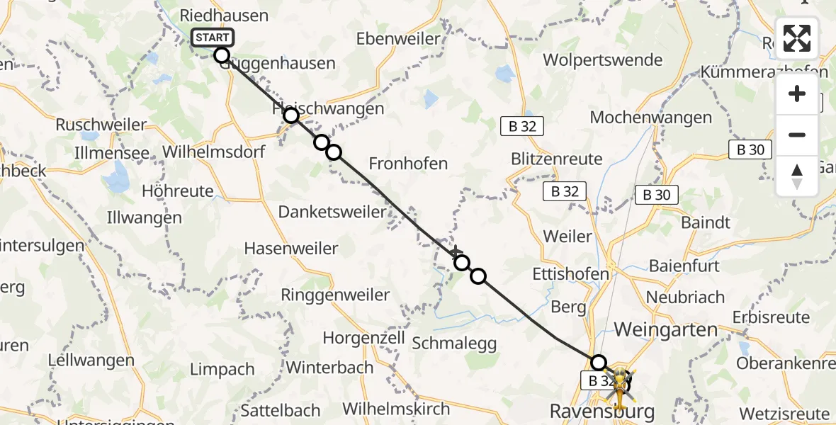 Flugroute Rettungshubschrauber Riedhausen - Sankt Elisabeth Hospital, 03 Mai 2026, 12:42
