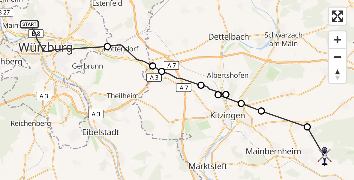 Flugroute Polizeihubschrauber Würzburg - Iphofen, 03 Mai 2026, 12:42