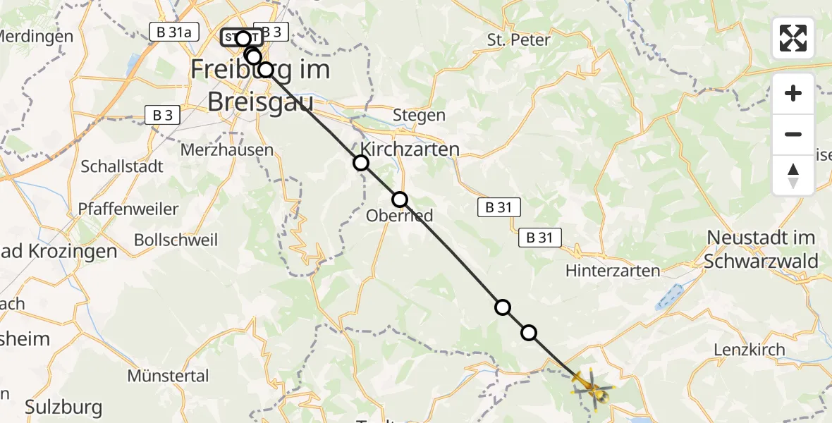 Flugroute Rettungshubschrauber Freiburg im Breisgau Flugplatz - Feldberg (Schwarzwald), 03 Mai 2026, 12:43