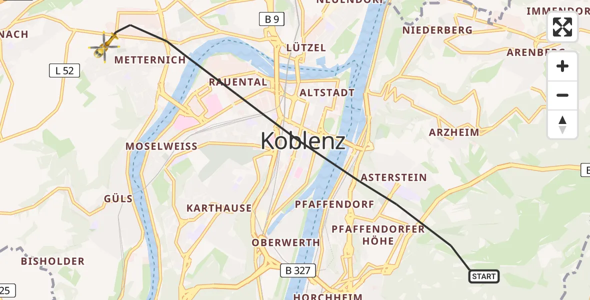 Flugroute Rettungshubschrauber Koblenz - Koblenz, 03 Mai 2026, 12:44