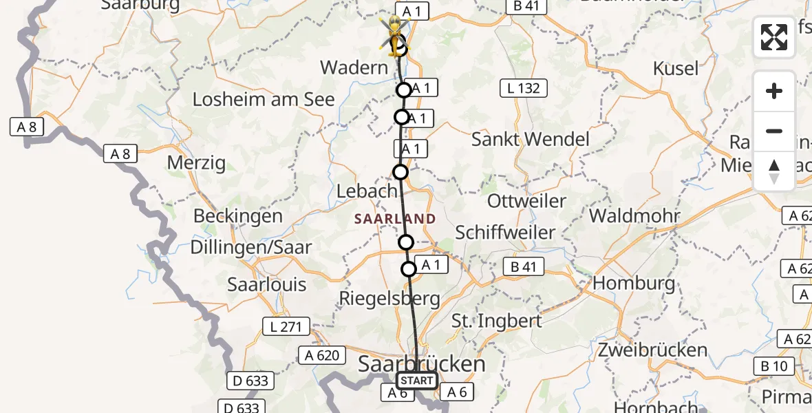 Flugroute Rettungshubschrauber Saarbrücken - Nonnweiler, 03 Mai 2026, 12:47