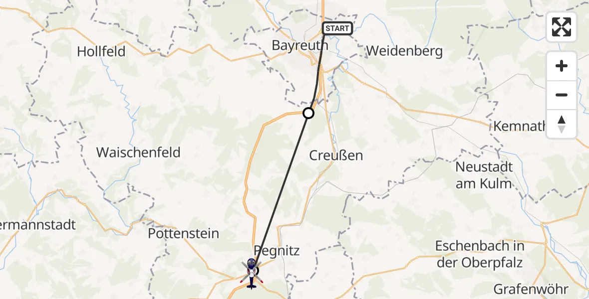 Flugroute Polizeihubschrauber Bayreuth - Pegnitz, 03 Mai 2026, 12:50