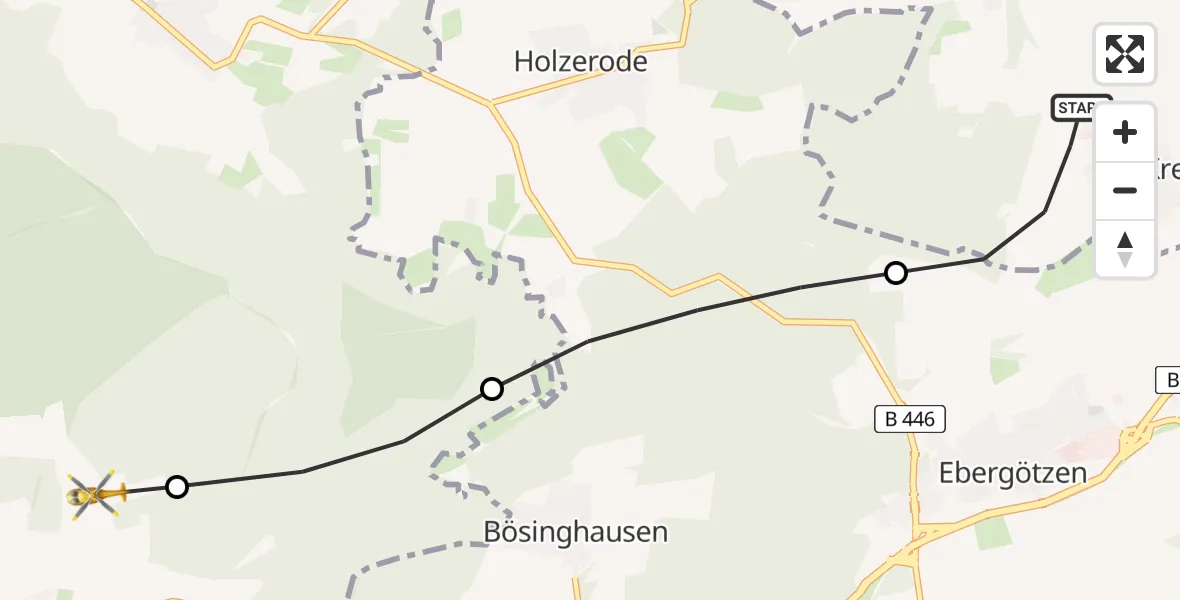 Flugroute Rettungshubschrauber Krebeck - Göttingen, 03 Mai 2026, 12:57