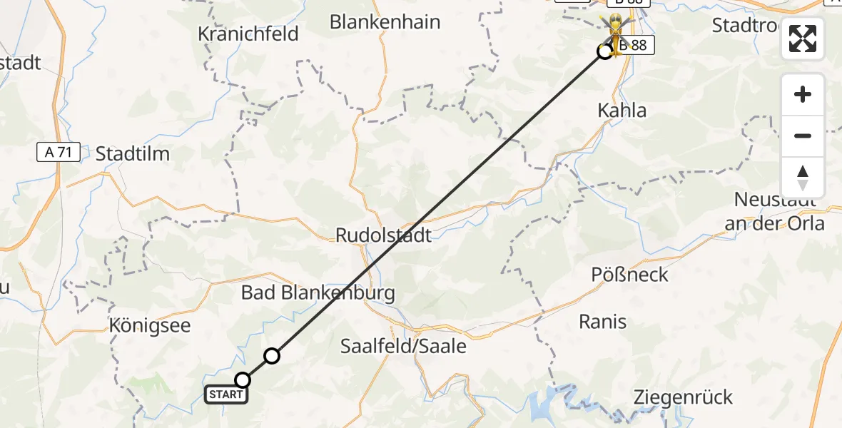Flugroute Rettungshubschrauber Unterweißbach - Rothenstein, 03 Mai 2026, 12:58