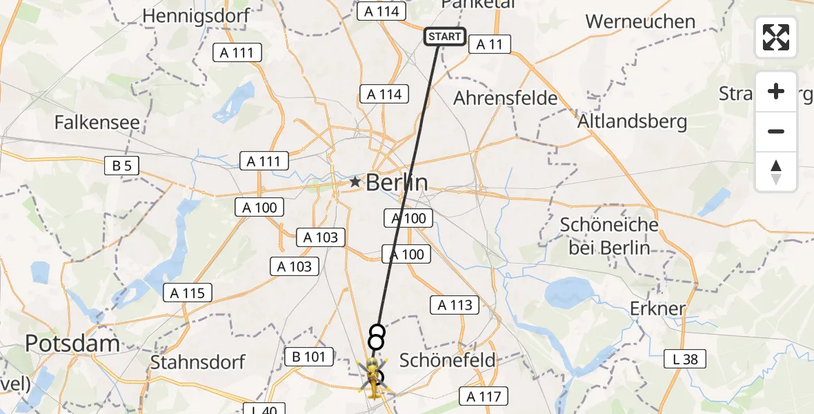Flugroute Rettungshubschrauber Berlin - Blankenfelde-Mahlow, 03 Mai 2026, 13:08