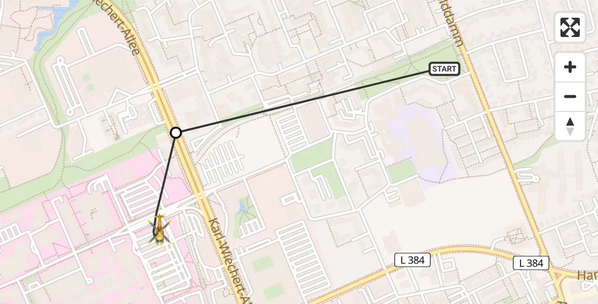 Flugroute Rettungshubschrauber Hannover - Hannover Luftrettung Hubschrauberlandeplatz (Christoph 4), 03 Mai 2026, 13:08