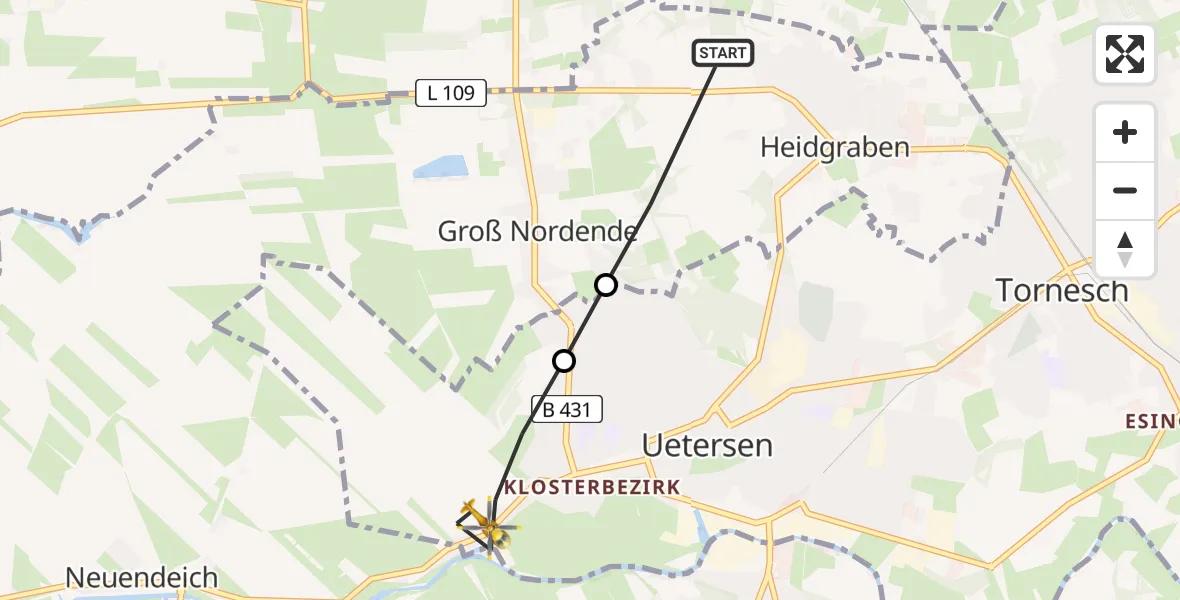 Flugroute Rettungshubschrauber Heidgraben - Uetersen, 03 Mai 2026, 13:08