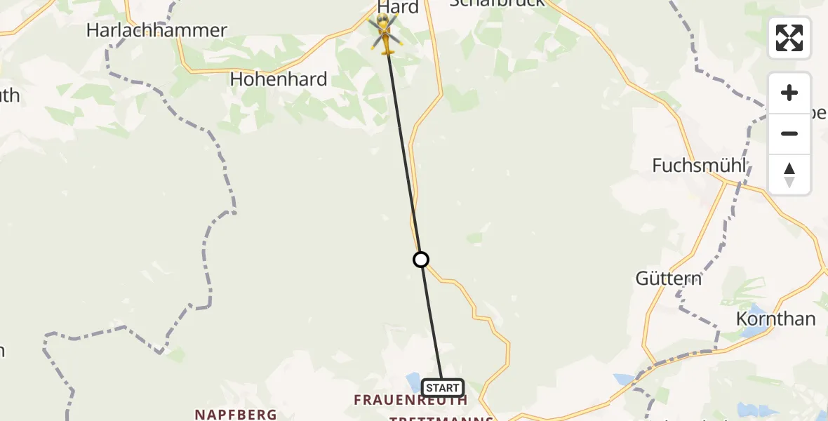 Flugroute Rettungshubschrauber Friedenfels - Waldershof, 03 Mai 2026, 13:07