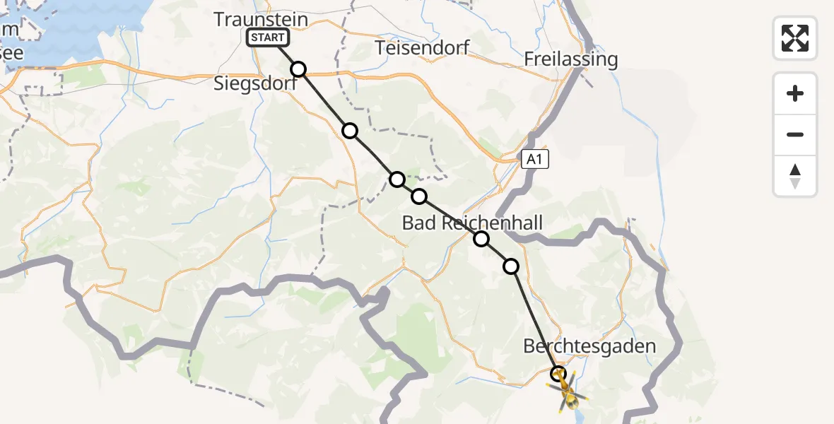 Flugroute Rettungshubschrauber Traunstein - Schönau a.Königssee, 03 Mai 2026, 13:17