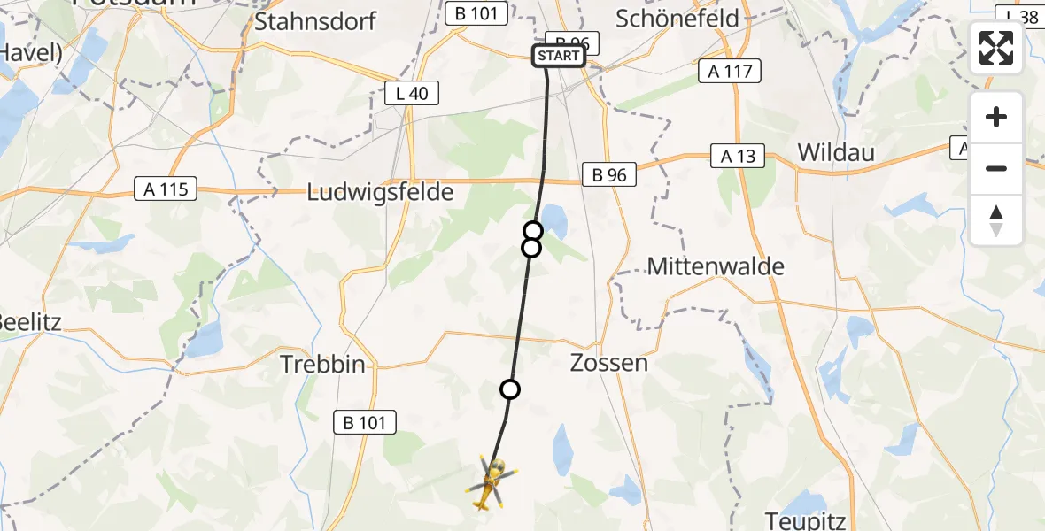 Flugroute Rettungshubschrauber Blankenfelde-Mahlow - Am Mellensee, 03 Mai 2026, 13:32