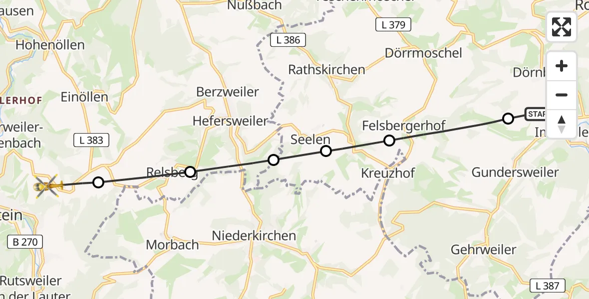 Flugroute Rettungshubschrauber Imsweiler UL - Wolfstein, 03 Mai 2026, 13:35