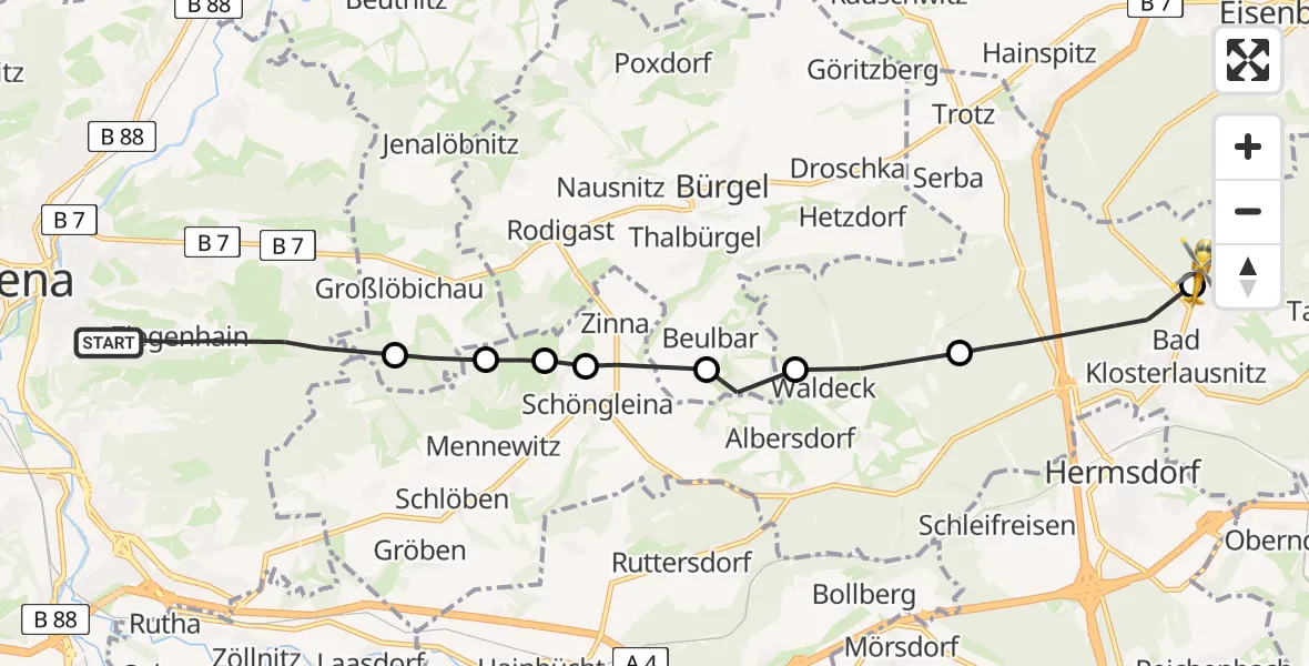 Flugroute Rettungshubschrauber Jena - Weißenborn, 03 Mai 2026, 13:36