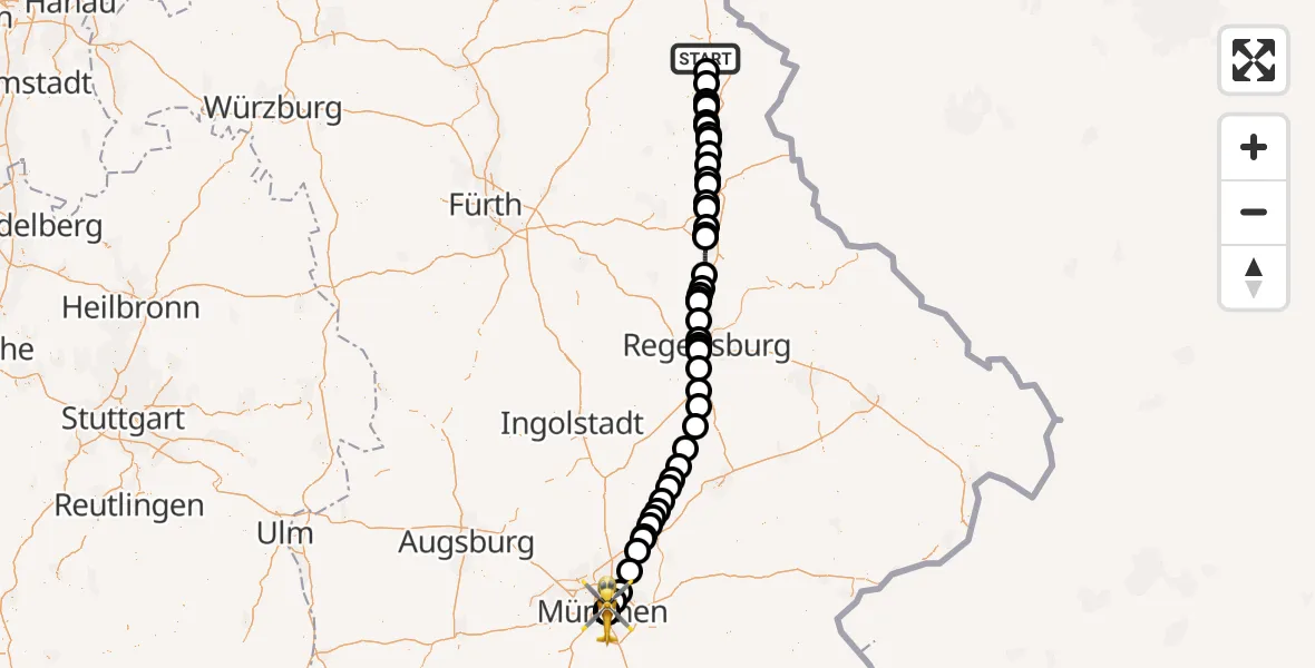 Flugroute Rettungshubschrauber Waldershof - Rechts der Isar University Hospital, 03 Mai 2026, 13:38
