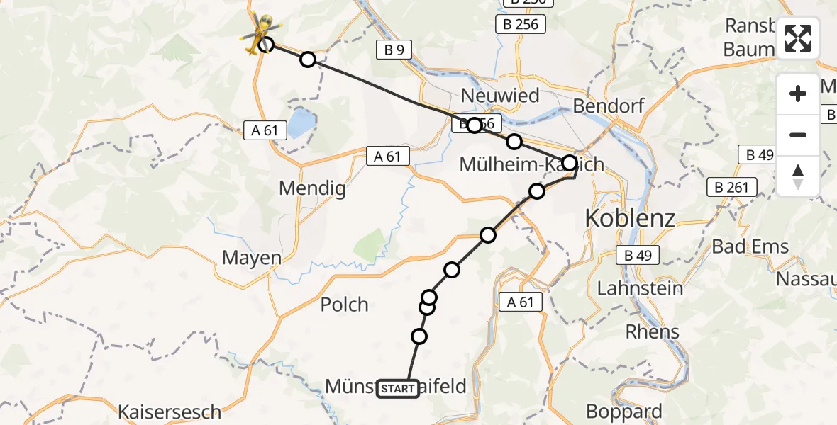 Flugroute Rettungshubschrauber Münstermaifeld - Niederzissen, 03 Mai 2026, 13:44