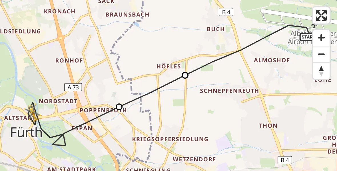 Flugroute Rettungshubschrauber Flughafen Nuremberg - Fürth, 03 Mai 2026, 13:47