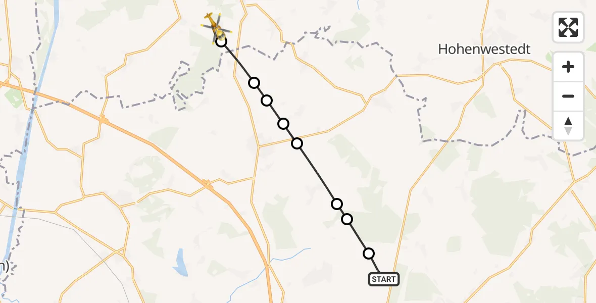 Flugroute Rettungshubschrauber Itzehoe Hungriger Wolf Flugplatz - Gokels, 03 Mai 2026, 13:51