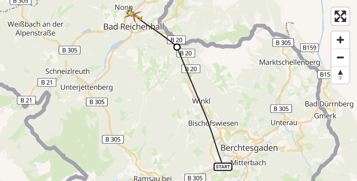 Flugroute Rettungshubschrauber Bischofswiesen - Bad Reichenhall Krankenhaus Hubschrauberlandeplatz, 03 Mai 2026, 13:54