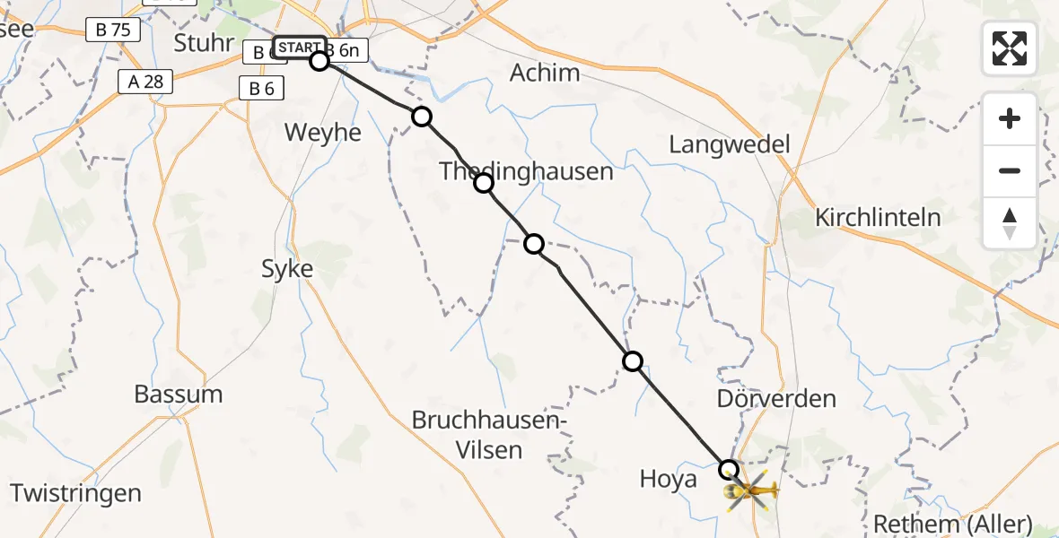 Flugroute Rettungshubschrauber Bremen - Hassel (Weser), 03 Mai 2026, 13:56