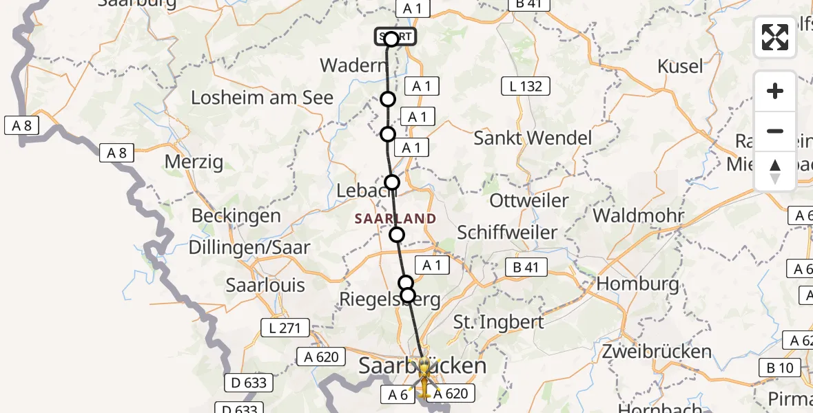 Flugroute Rettungshubschrauber Nonnweiler - Saarbrücken, 03 Mai 2026, 14:03