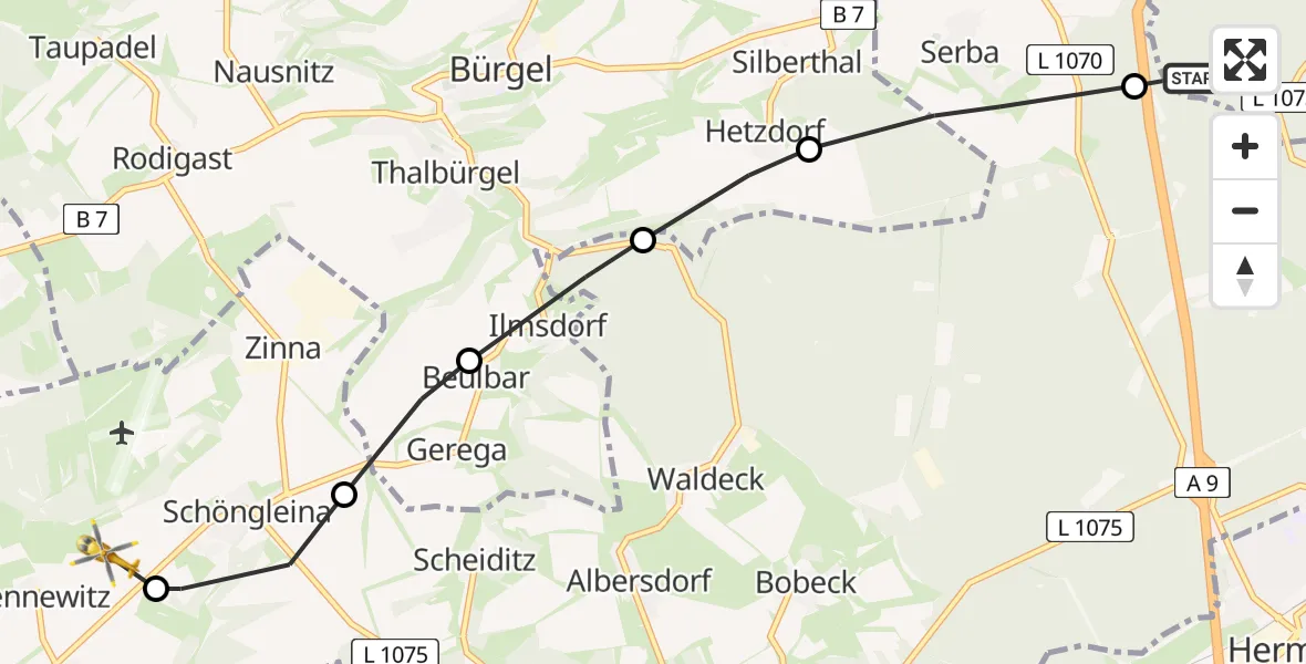 Flugroute Rettungshubschrauber Hainspitz - Schlöben, 03 Mai 2026, 14:17