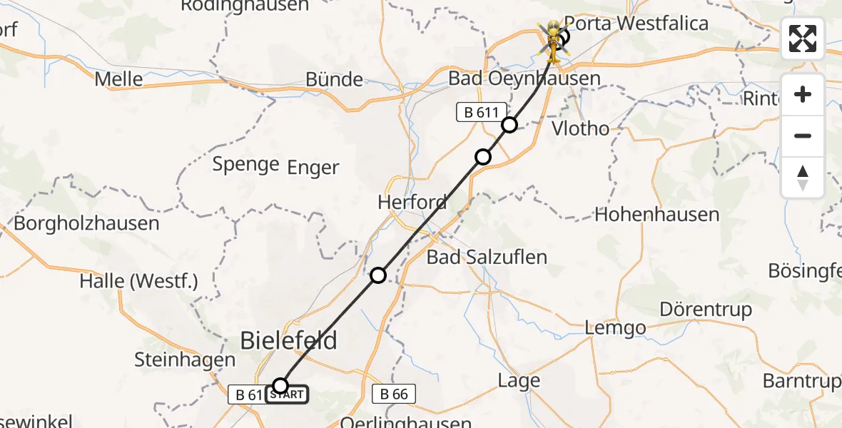 Flugroute Rettungshubschrauber Luftrettungszentrum Bielefeld - Bad Oeynhausen, 03 Mai 2026, 14:19